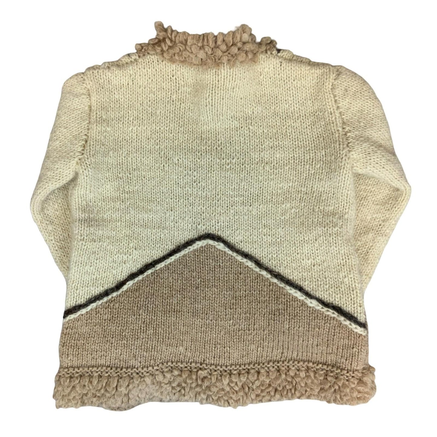 Vtg 70s 80s Beige Cream Embroidered Textured Thick Knitted Wool Cardigan S UK 10