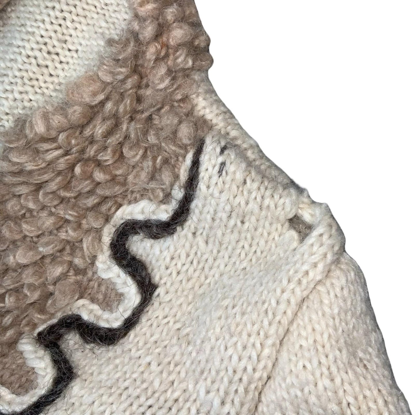 Vtg 70s 80s Beige Cream Embroidered Textured Thick Knitted Wool Cardigan S UK 10