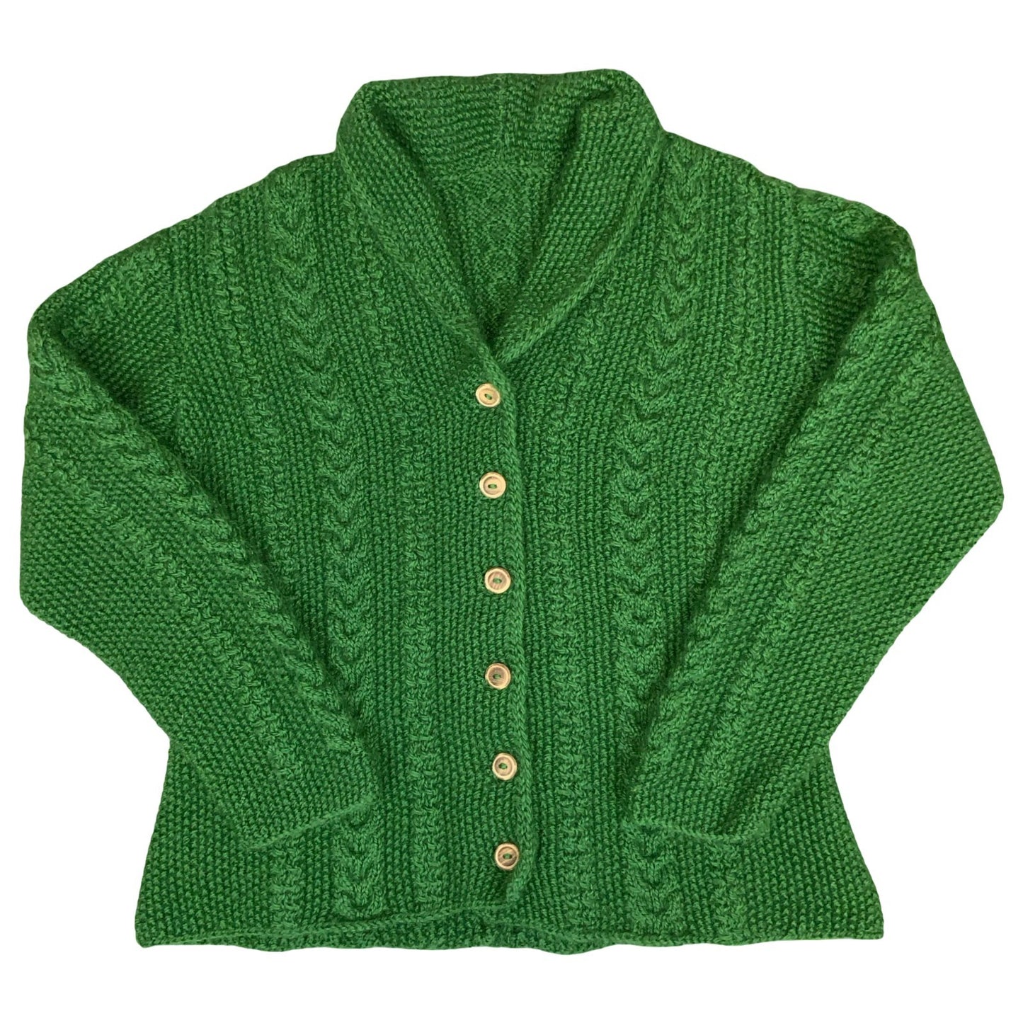 Vtg 80s 90s Green Chunky Cable Waffle Knit Textured Button-Up Cardigan M UK14