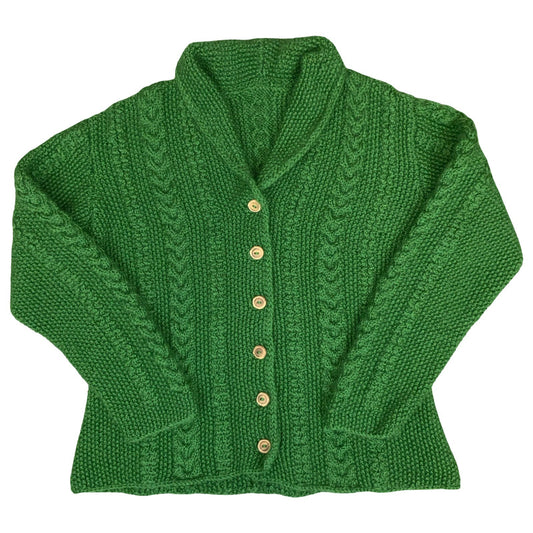 Vtg 80s 90s Green Chunky Cable Waffle Knit Textured Button-Up Cardigan M UK14