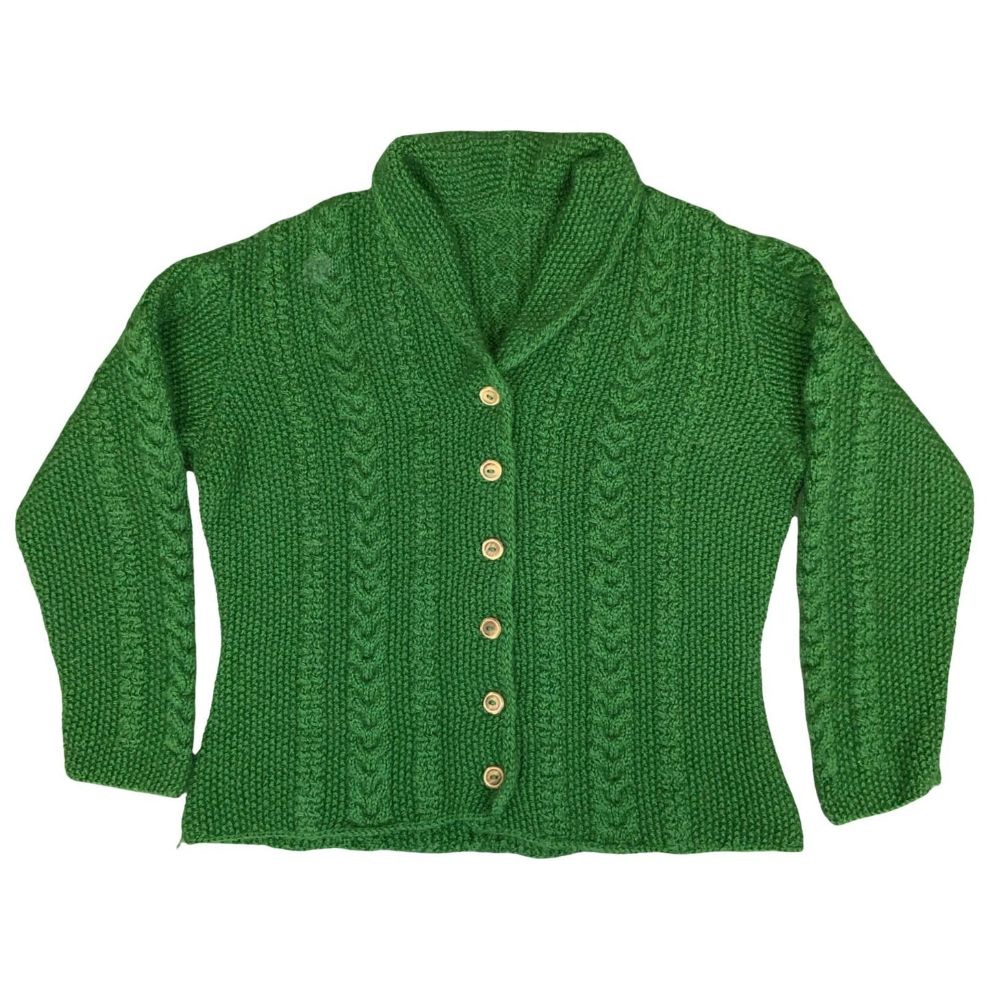 Vtg 80s 90s Green Chunky Cable Waffle Knit Textured Button-Up Cardigan M UK14