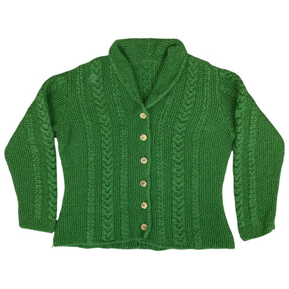 Vtg 80s 90s Green Chunky Cable Waffle Knit Textured Button-Up Cardigan M UK14