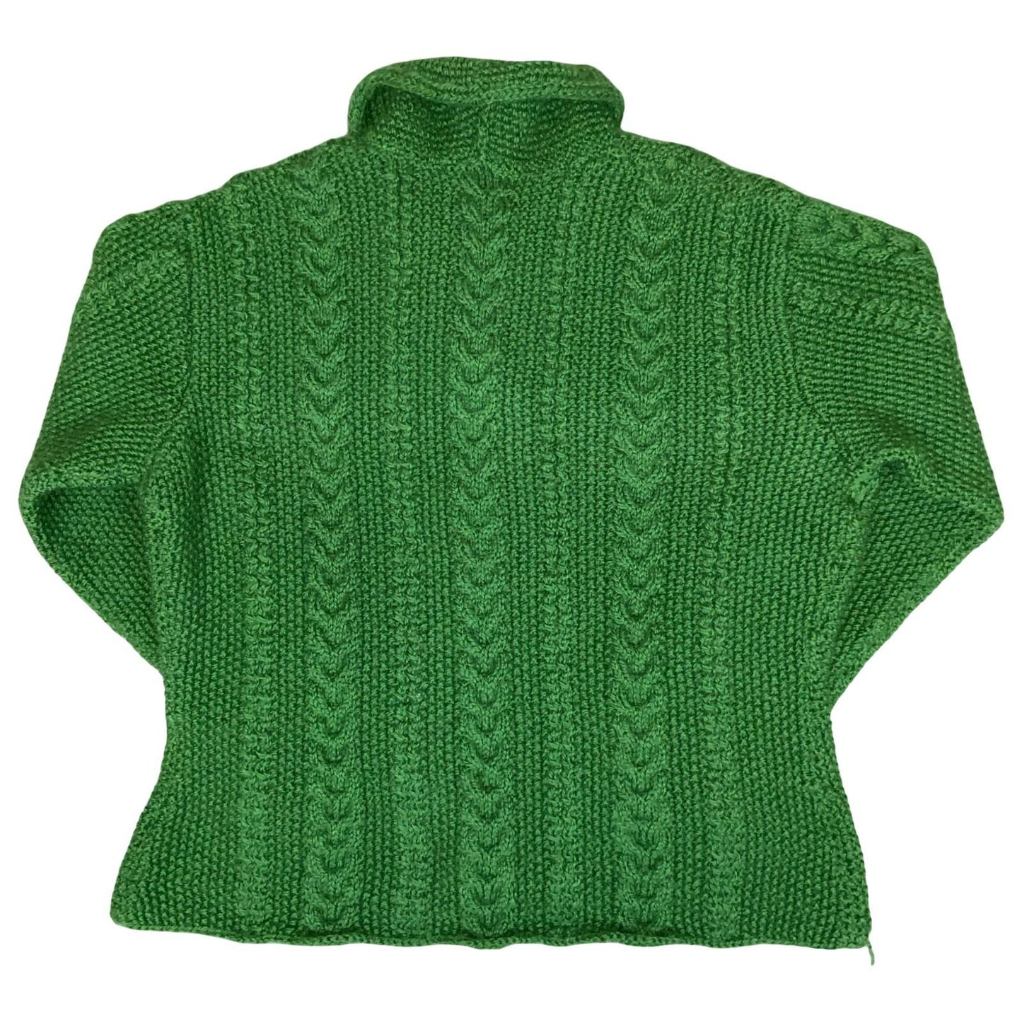Vtg 80s 90s Green Chunky Cable Waffle Knit Textured Button-Up Cardigan M UK14
