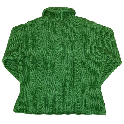 Vtg 80s 90s Green Chunky Cable Waffle Knit Textured Button-Up Cardigan M UK14