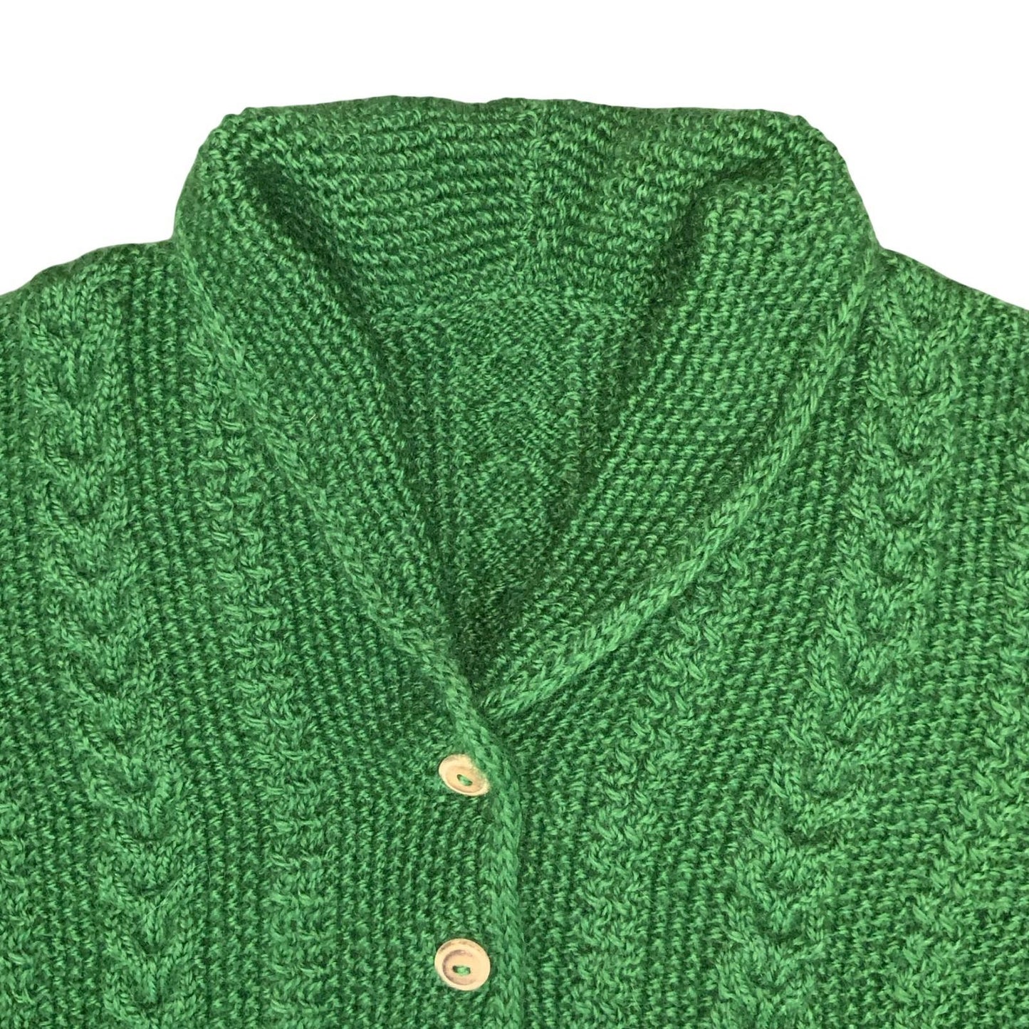 Vtg 80s 90s Green Chunky Cable Waffle Knit Textured Button-Up Cardigan M UK14