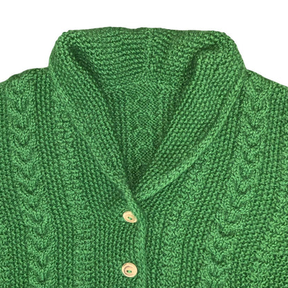 Vtg 80s 90s Green Chunky Cable Waffle Knit Textured Button-Up Cardigan M UK14