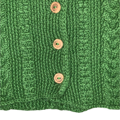 Vtg 80s 90s Green Chunky Cable Waffle Knit Textured Button-Up Cardigan M UK14