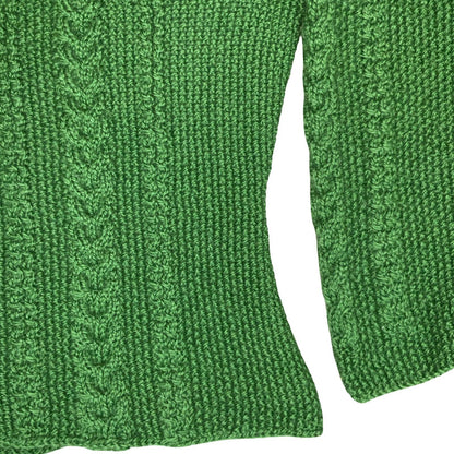 Vtg 80s 90s Green Chunky Cable Waffle Knit Textured Button-Up Cardigan M UK14