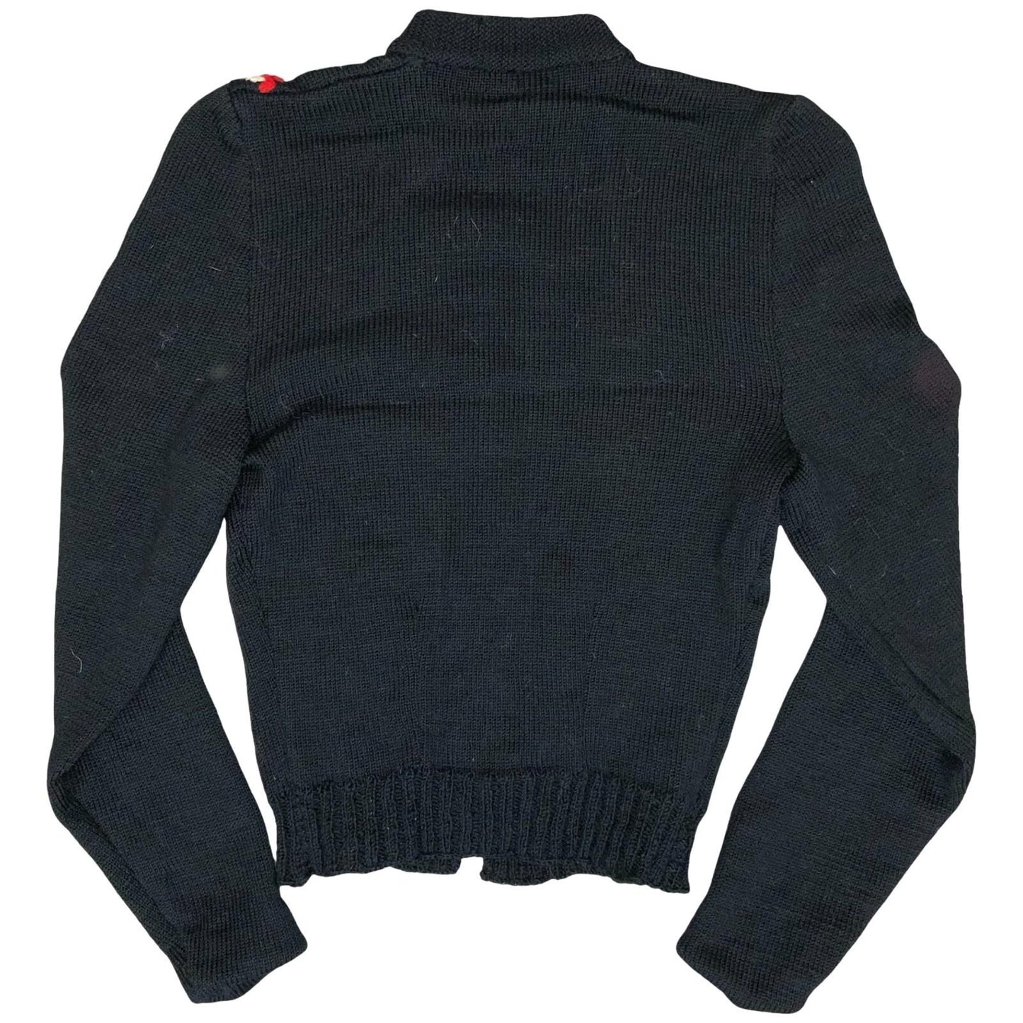 Vtg Black Floral Folk Embroidered Red Green Petite Button-Up Boho Cardigan UK4/6