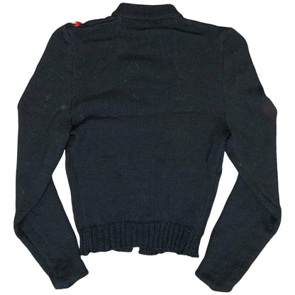 Vtg Black Floral Folk Embroidered Red Green Petite Button-Up Boho Cardigan UK4/6