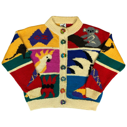 90s 'Bonzo' Cream Multi-Coloured Handmade Australian Unique Novelty Cardigan L