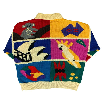 90s 'Bonzo' Cream Multi-Coloured Handmade Australian Unique Novelty Cardigan L
