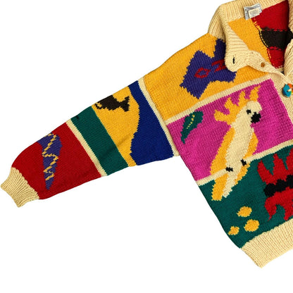 90s 'Bonzo' Cream Multi-Coloured Handmade Australian Unique Novelty Cardigan L