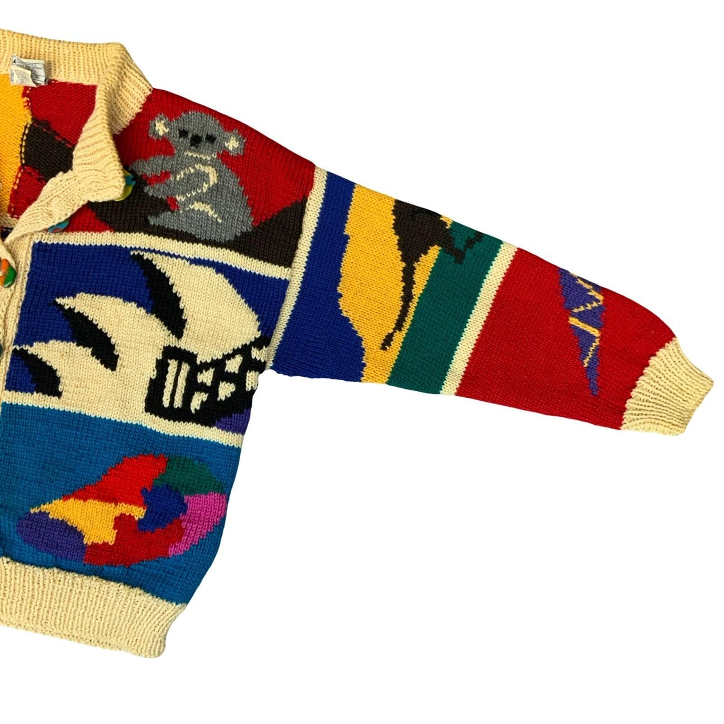 90s 'Bonzo' Cream Multi-Coloured Handmade Australian Unique Novelty Cardigan L