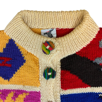 90s 'Bonzo' Cream Multi-Coloured Handmade Australian Unique Novelty Cardigan L