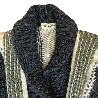 Vtg 80s 'Franck Oliver' Grey Black Knit Crop Wood Buckle Belt Mohair Cardigan XL