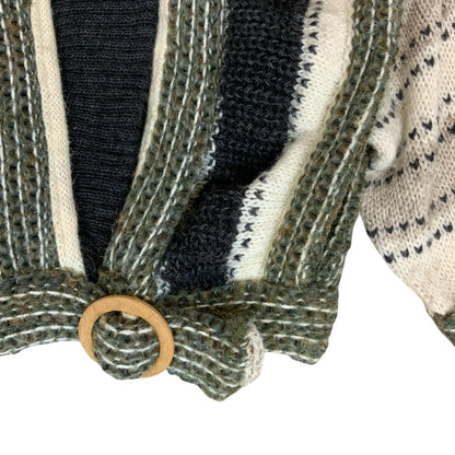 Vtg 80s 'Franck Oliver' Grey Black Knit Crop Wood Buckle Belt Mohair Cardigan XL