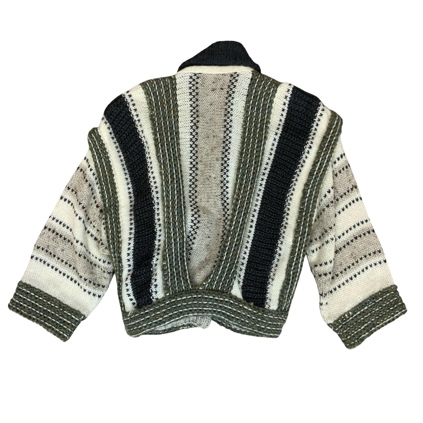 Vtg 80s 'Franck Oliver' Grey Black Knit Crop Wood Buckle Belt Mohair Cardigan XL