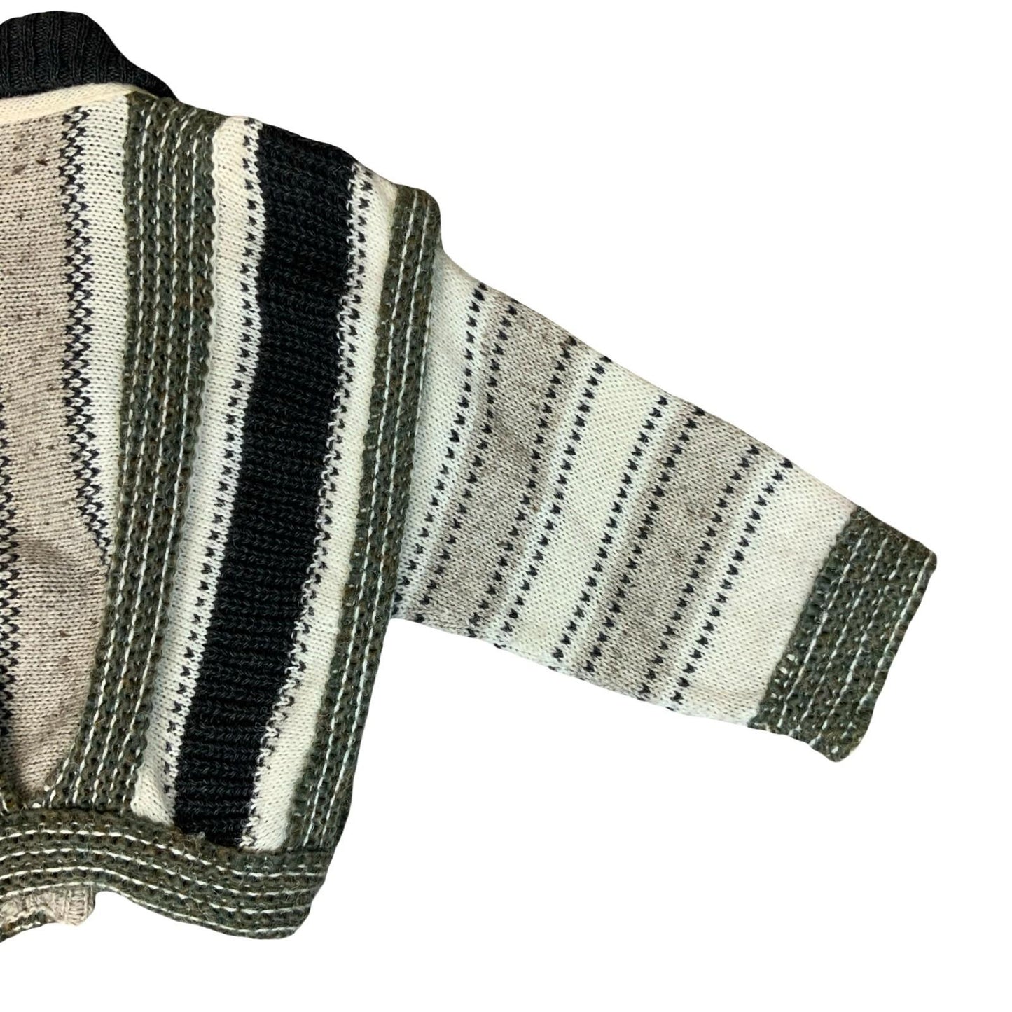 Vtg 80s 'Franck Oliver' Grey Black Knit Crop Wood Buckle Belt Mohair Cardigan XL