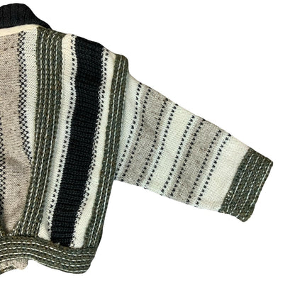 Vtg 80s 'Franck Oliver' Grey Black Knit Crop Wood Buckle Belt Mohair Cardigan XL