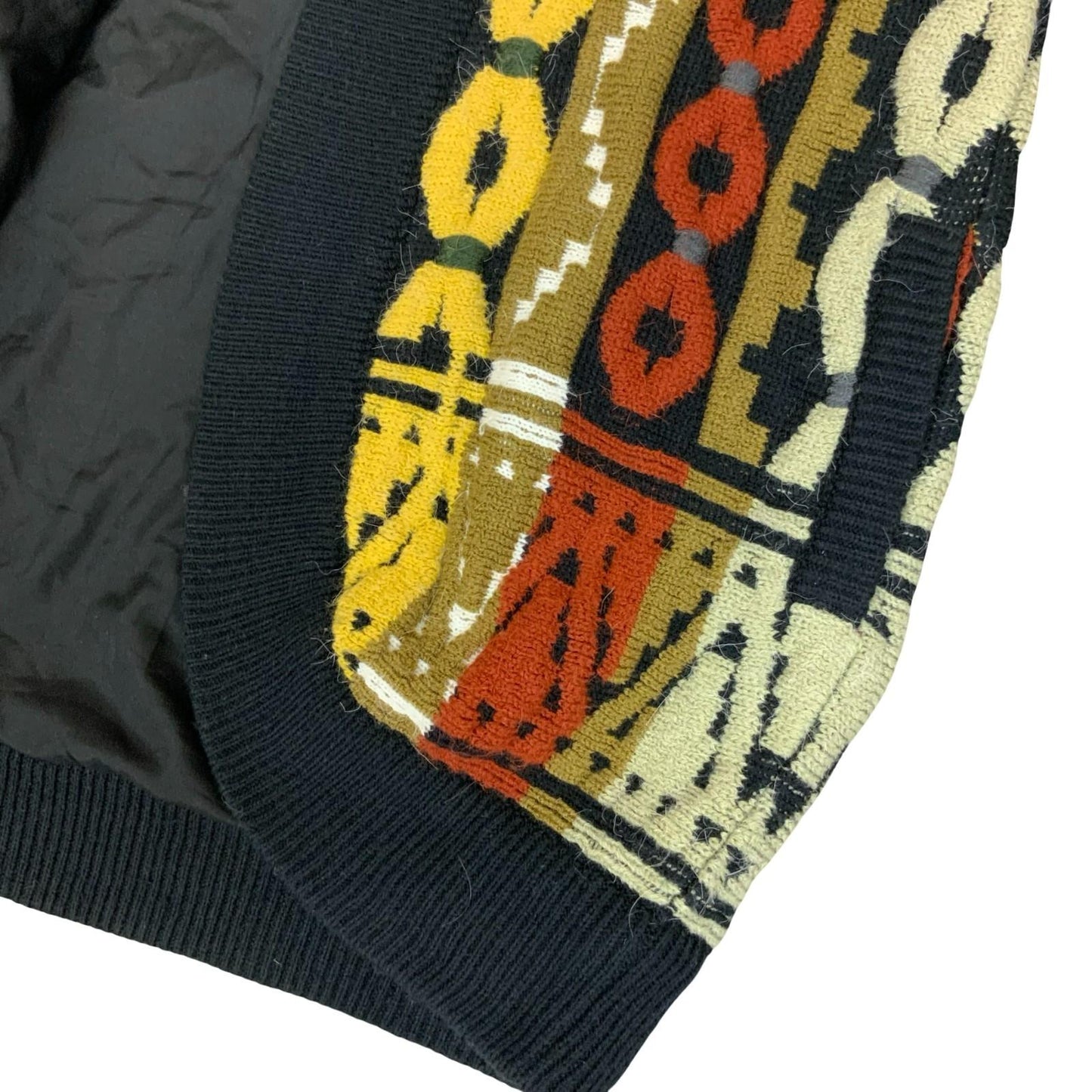 Vtg 80s Yellow Green Red Black Geometric Chunky Oversized Open Cardigan UK 14/16