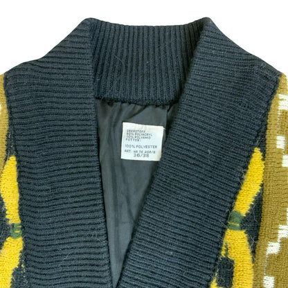 Vtg 80s Yellow Green Red Black Geometric Chunky Oversized Open Cardigan UK 14/16