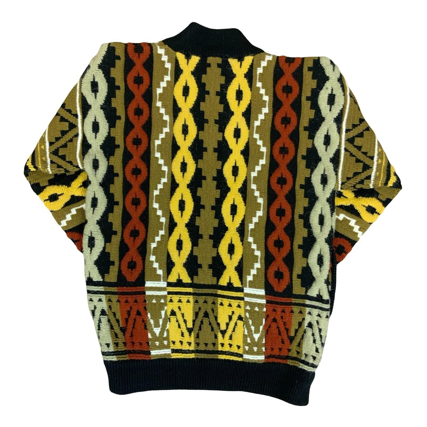 Vtg 80s Yellow Green Red Black Geometric Chunky Oversized Open Cardigan UK 14/16