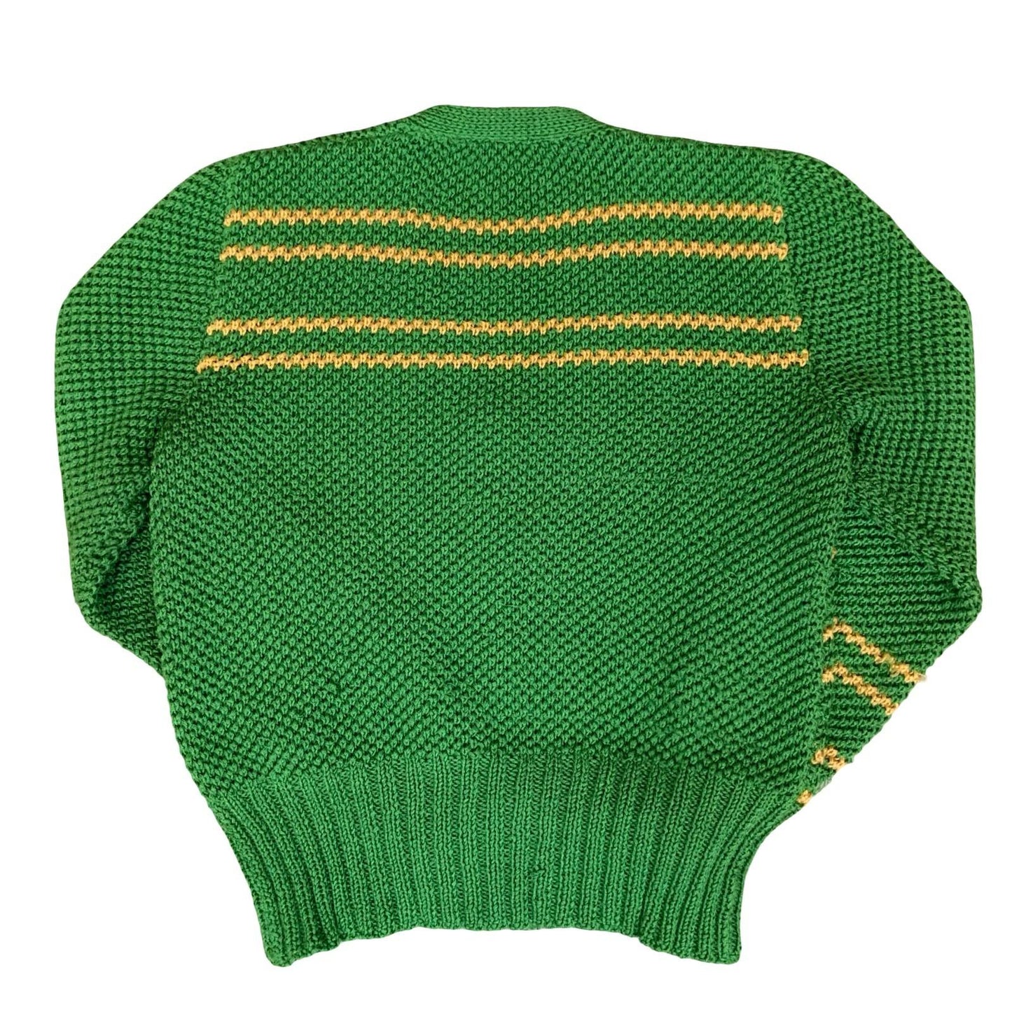 Vtg Green Yellow Striped Button-Up Casual Preppy V-Neck Knit Cardigan S UK 10/12