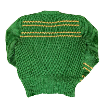 Vtg Green Yellow Striped Button-Up Casual Preppy V-Neck Knit Cardigan S UK 10/12