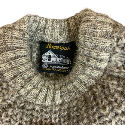 Vtg 'Homespun' Grey Thick-Knit Chunky Long Oversized New Wool Knit Jumper M/L