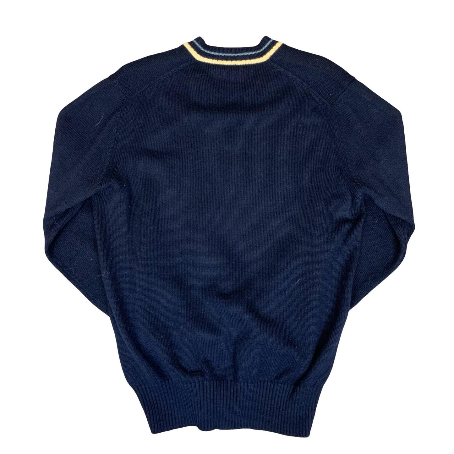 Vtg 1973 'Ellesse' Blue V-Neck Embroidered Logo Casual Knitted Sweat Jumper M/L