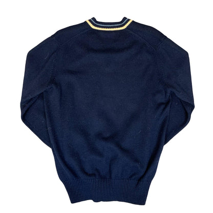 Vtg 1973 'Ellesse' Blue V-Neck Embroidered Logo Casual Knitted Sweat Jumper M/L