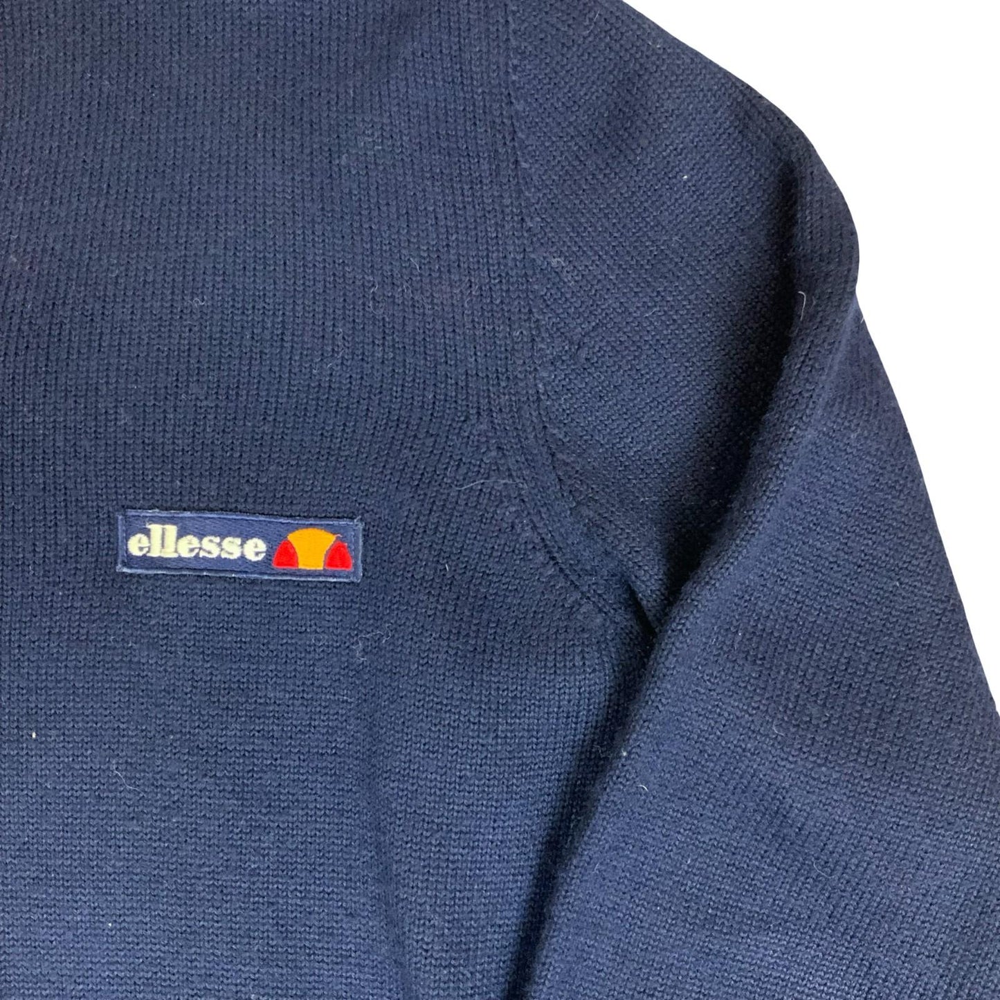 Vtg 1973 'Ellesse' Blue V-Neck Embroidered Logo Casual Knitted Sweat Jumper M/L