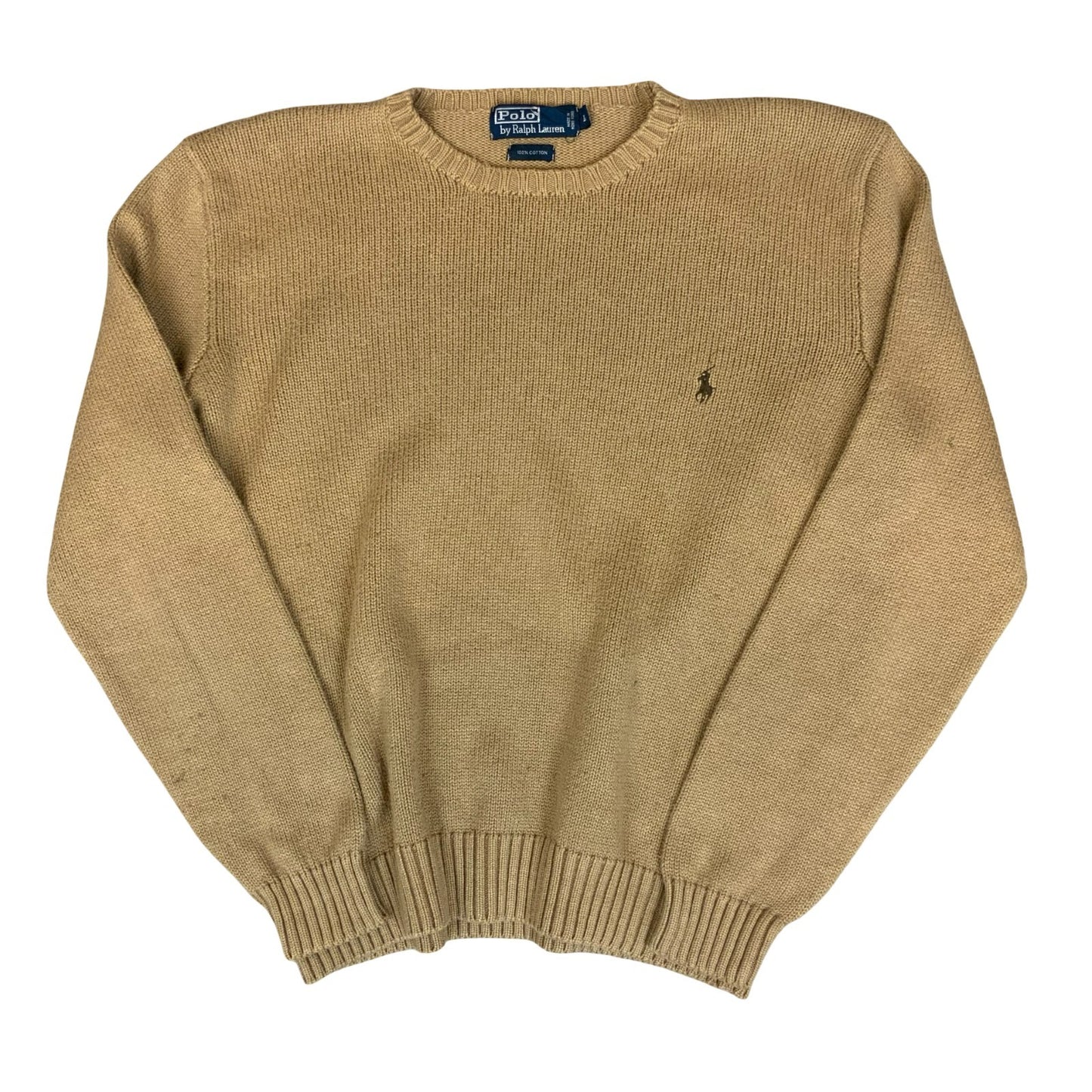 Vtg Polo Ralph Lauren Beige Brown Casual Logo Cotton Knitted Sweat Jumper L/XL