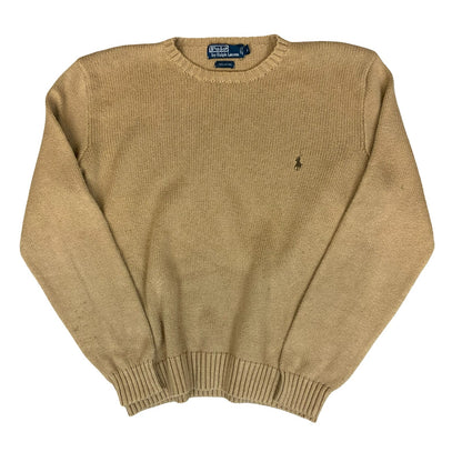 Vtg Polo Ralph Lauren Beige Brown Casual Logo Cotton Knitted Sweat Jumper L/XL