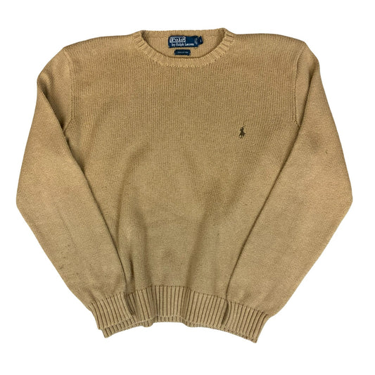 Vtg Polo Ralph Lauren Beige Brown Casual Logo Cotton Knitted Sweat Jumper L/XL
