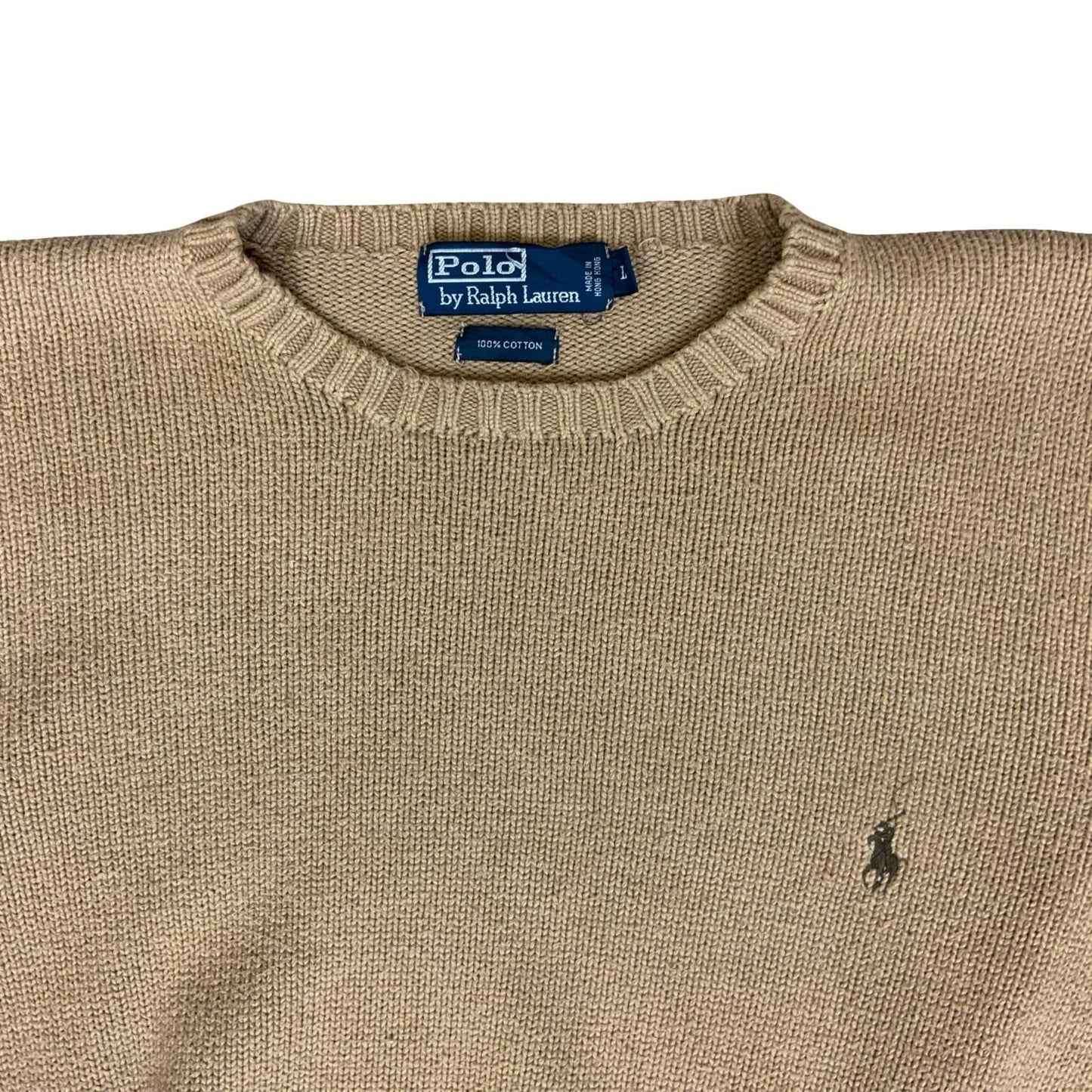 Vtg Polo Ralph Lauren Beige Brown Casual Logo Cotton Knitted Sweat Jumper L/XL