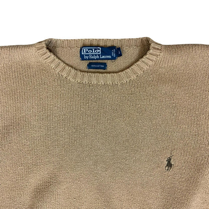 Vtg Polo Ralph Lauren Beige Brown Casual Logo Cotton Knitted Sweat Jumper L/XL
