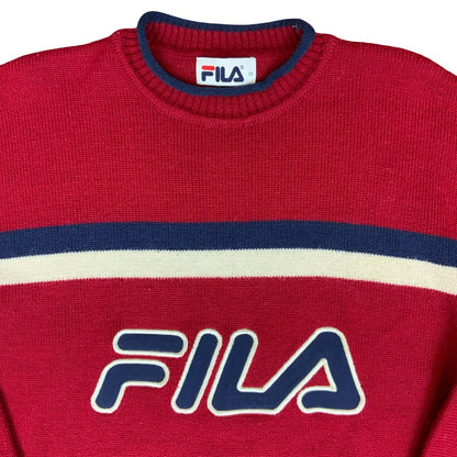 Vtg 90s 'Fila' Red Blue White Stripe Sport Casual Oversize Wool Sweat Jumper M/L