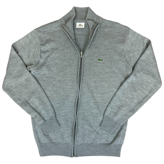 Vtg 90s 'Lacoste Sport' Grey Logo Casual Woolmark Knit Zip-Up Cardigan Sweater M