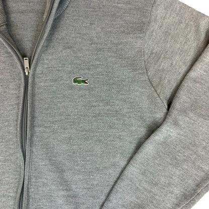 Vtg 90s 'Lacoste Sport' Grey Logo Casual Woolmark Knit Zip-Up Cardigan Sweater M