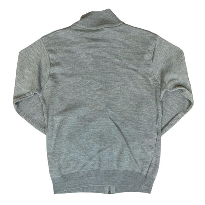 Vtg 90s 'Lacoste Sport' Grey Logo Casual Woolmark Knit Zip-Up Cardigan Sweater M