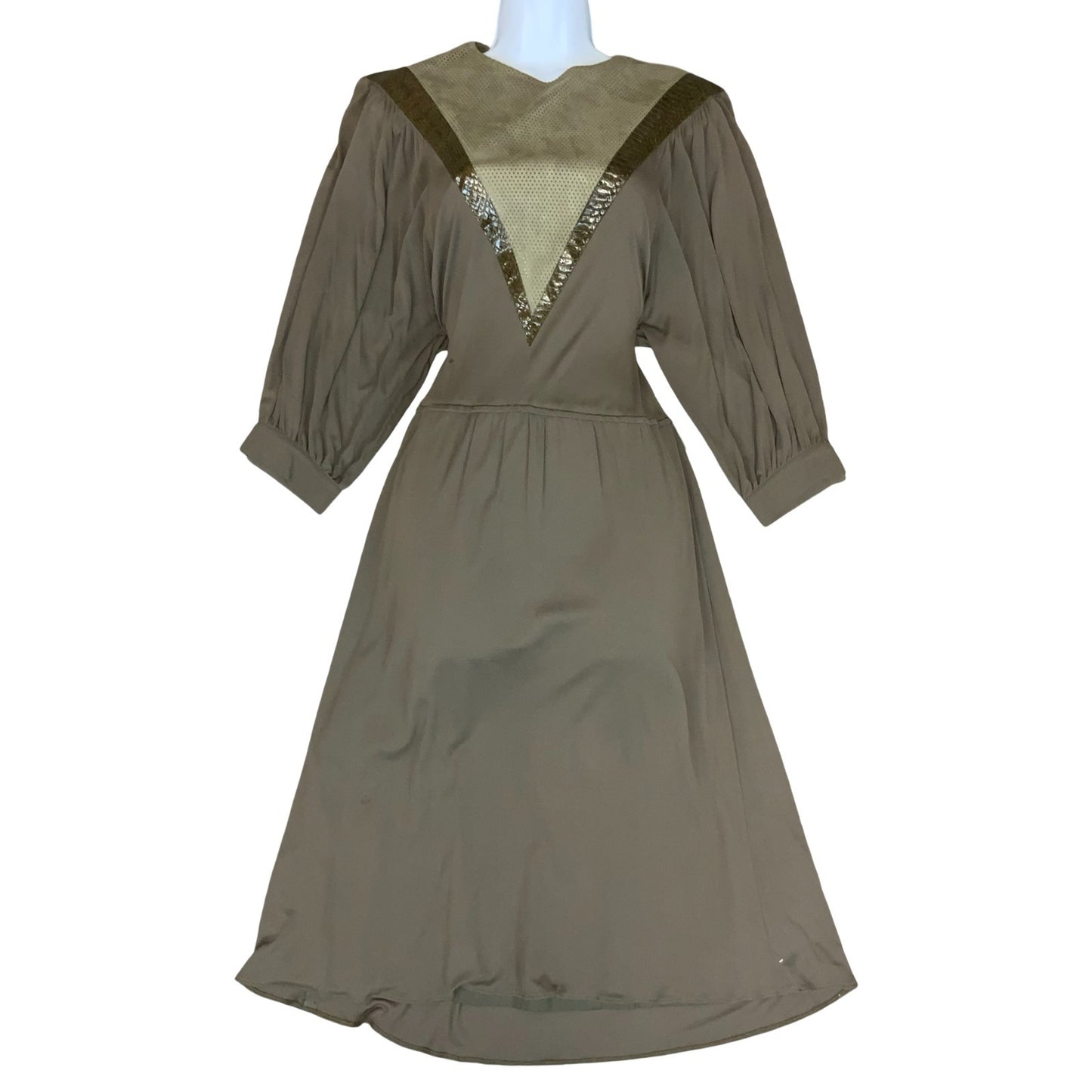 Vtg 80s 'Louis Feraud' Brown Bronze Faux Snake Luxurious Party Aline Dress UK 8