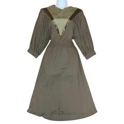 Vtg 80s 'Louis Feraud' Brown Bronze Faux Snake Luxurious Party Aline Dress UK 8