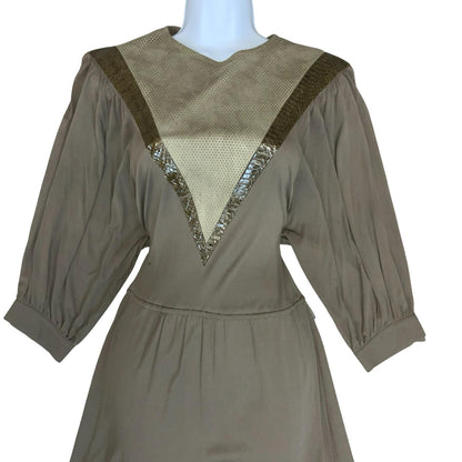 Vtg 80s 'Louis Feraud' Brown Bronze Faux Snake Luxurious Party Aline Dress UK 8