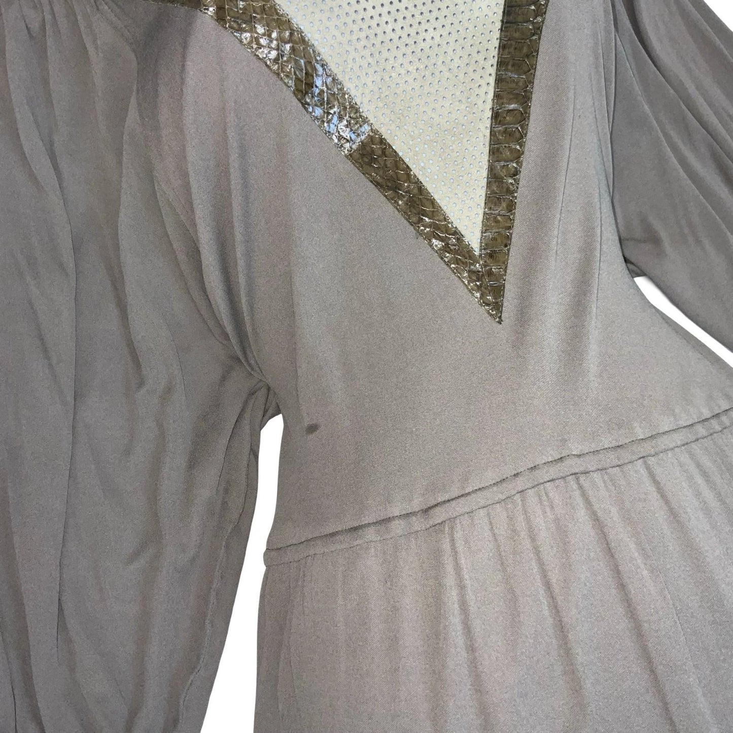 Vtg 80s 'Louis Feraud' Brown Bronze Faux Snake Luxurious Party Aline Dress UK 8