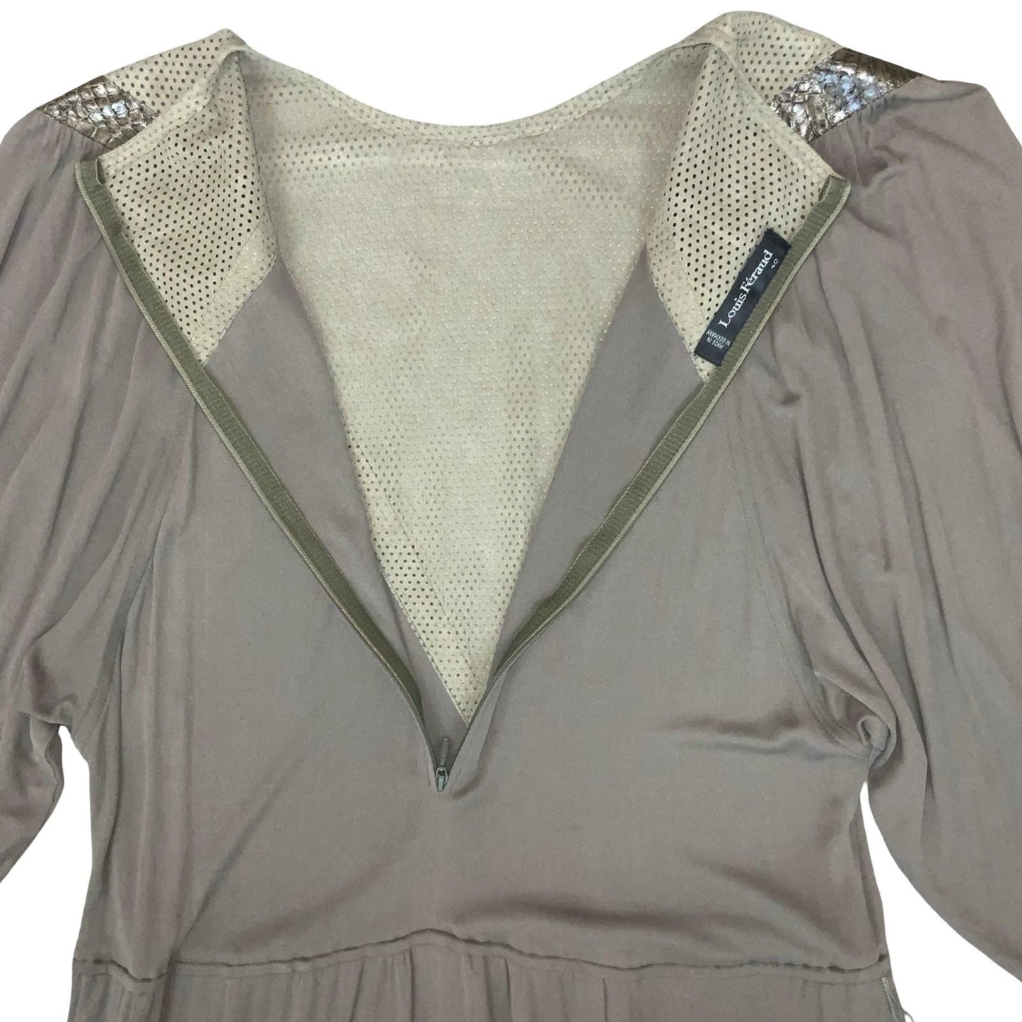 Vtg 80s 'Louis Feraud' Brown Bronze Faux Snake Luxurious Party Aline Dress UK 8