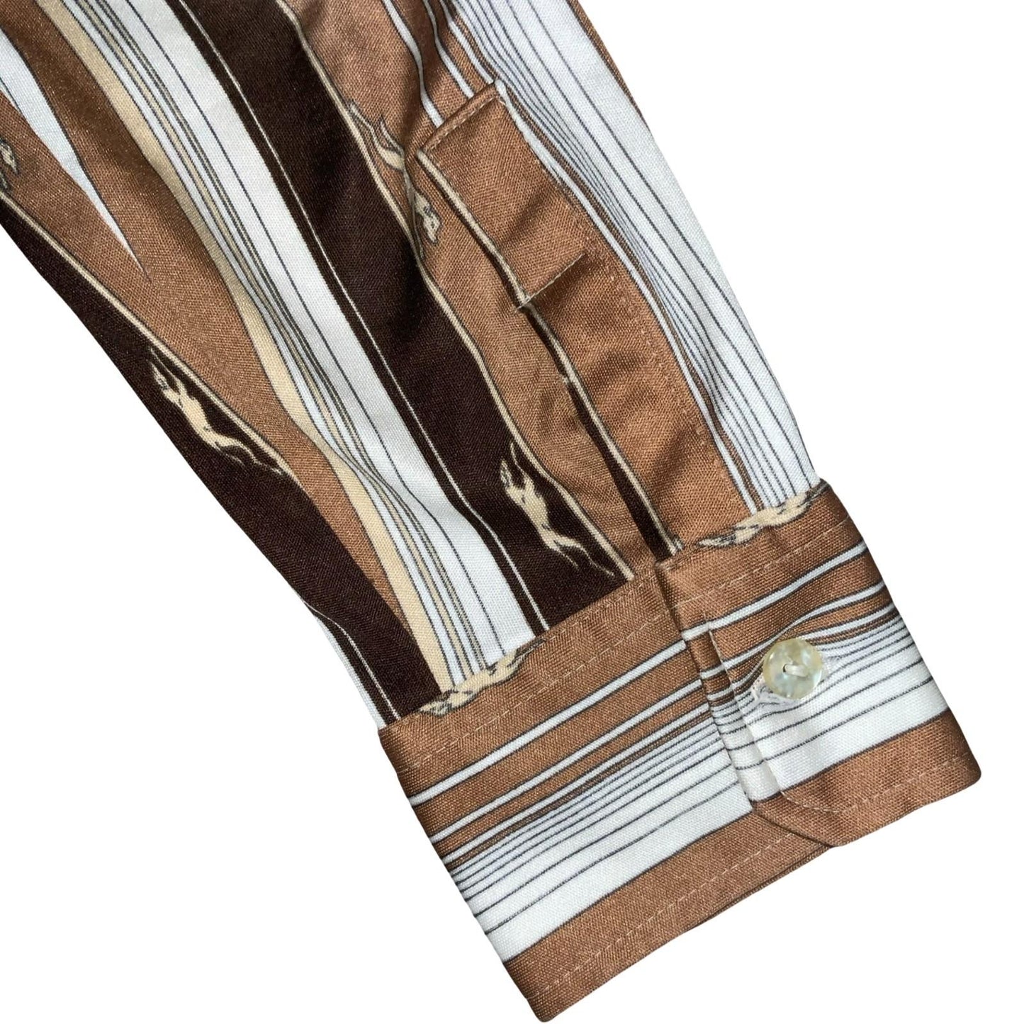 Vtg 70s 'Mr Blason' Brown White Stripe Greyhound Novelty Print Shirt S/M