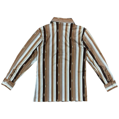 Vtg 70s 'Mr Blason' Brown White Stripe Greyhound Novelty Print Shirt S/M