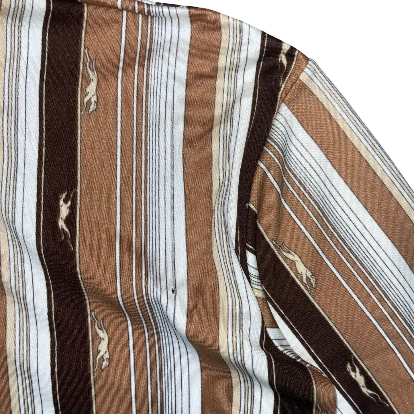 Vtg 70s 'Mr Blason' Brown White Stripe Greyhound Novelty Print Shirt S/M